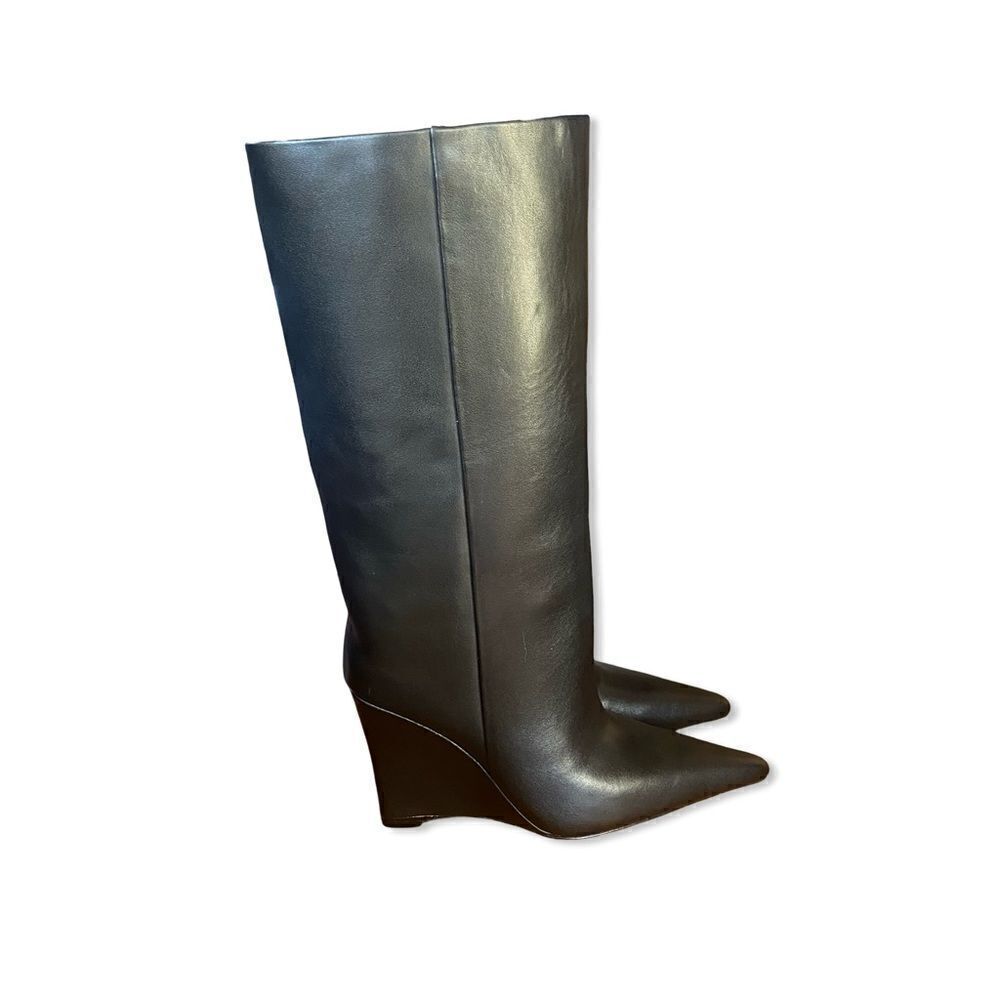New Raye Revolve Denisse Boots Black leather knee high wedges shoes box 9.5 - Picture 5 of 13